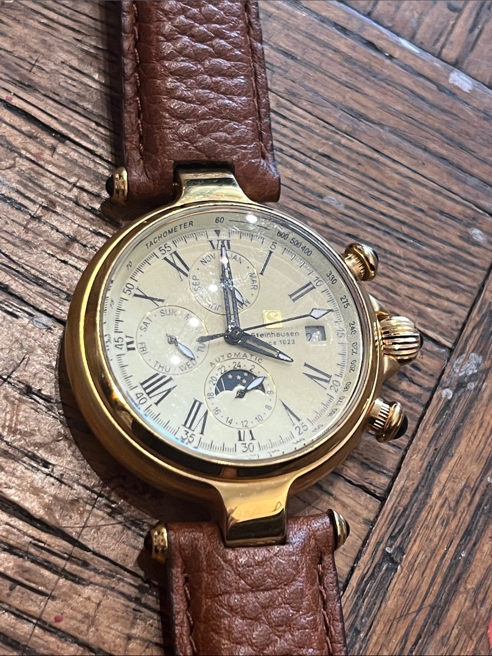 Vintage Steinhausen  Gold-Tone Men's Chronograph Watch with 3 dials, works